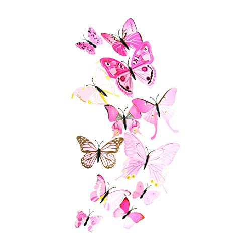 Schmetterling Aufkleber 24 STÜCK 3D Schmetterling Kunst Wandaufkleber Wohnkultur DIY Für Hochzeit Schmetterlinge Kühlschrank Aufkleber Schöne Aufkleber Wanddeko Kinderzimmer (Pink, One Size) von Achimlt