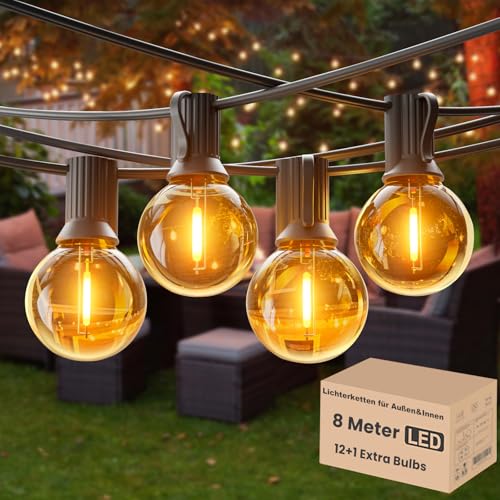 Achin LED Lichterkette Außen 8M, E12 Lichterkette Outdoor mit 12+1 G40 Birnen Warmweiß 2700K Lichterkette für Außen Garten Hochzeit Terrassen Achin LED Lichterkette Außen 8M, E12 Lichterkette Outdoor mit 12+1 G40 Birnen Warmweiß 2700K Lichterkette für Außen Garten Hochzeit Terrassen von Achin
