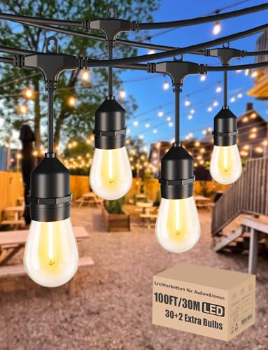 Lichterkette Außen 30 Meter wasserdichte IP65 Outdoor Lichterkette mit 30+2 ST45 Edison Glühbirnen Warm 2200K zerstörungsdichte String Lights für Außen Garten Pergola, Bistro, Hof, Party, Terrass Lichterkette Außen 30 Meter wasserdichte IP65 Outdoor Lichterkette mit 30+2 ST45 Edison Glühbirnen Warm 2200K zerstörungsdichte String Lights für Außen Garten Pergola, Bistro, Hof, Party, Terrass von Achin