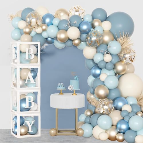 Acidea Babyparty-Dekorationen für Jungen, 152 Stück, staubiges blaues Ballonbogen-Set, Baby-Boxen mit Buchstaben für Boho-Babyparty, Junge Geburtstag, Geschlechtsoffenbarung, Partyzubehör Acidea Babyparty-Dekorationen für Jungen, 152 Stück, staubiges blaues Ballonbogen-Set, Baby-Boxen mit Buchstaben für Boho-Babyparty, Junge Geburtstag, Geschlechtsoffenbarung, Partyzubehör von Acidea