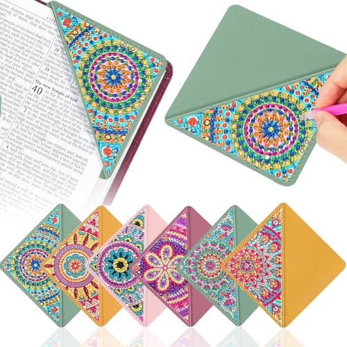 Acidea Diamond Painting Lesezeichen Set, 6 Stück DIY Diamant Malerei Lesezeichen für Buch Liebhaber, Diamant Kunst Kits für Erwachsene, Ecke Lesezeichen Kits Kinder und Erwachsene Handwerk Geschenk von Acidea