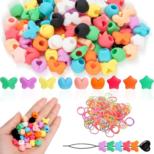 Acidea Silikonperlen für Haare, bunte Regenbogen-Haarperlen für Kinder, Mädchen, Pony-Perlen für Frauen, Haarschmuck für Zöpfe, 3 Formen, 90 Stück Acidea Silikonperlen für Haare, bunte Regenbogen-Haarperlen für Kinder, Mädchen, Pony-Perlen für Frauen, Haarschmuck für Zöpfe, 3 Formen, 90 Stück von Acidea