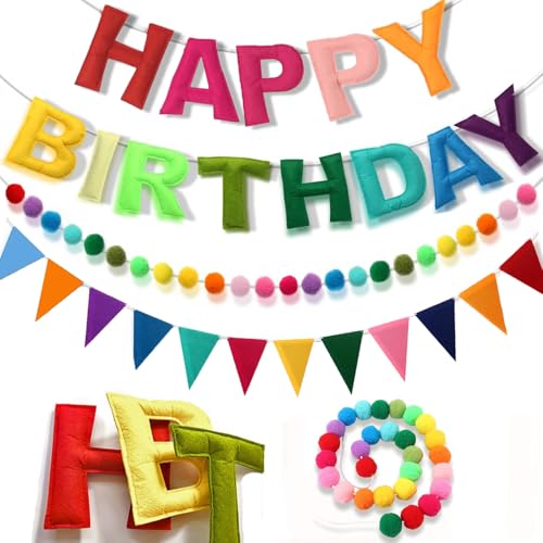 Acidea Vorbespanntes "Happy Birthday"-Banner, Filzkugel-Girlande, Happy Birthday-Dekoration, personalisierte Regenbogen-Geburtstagsdekorationen, mehrfarbige Wimpelkette, Dreiecksflaggen Acidea Vorbespanntes "Happy Birthday"-Banner, Filzkugel-Girlande, Happy Birthday-Dekoration, personalisierte Regenbogen-Geburtstagsdekorationen, mehrfarbige Wimpelkette, Dreiecksflaggen von Acidea