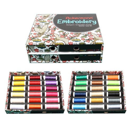 Ackermann® Embroidery Box - Stickgarn, 36 Farben á 260m, Stärke 40 von Ackermann