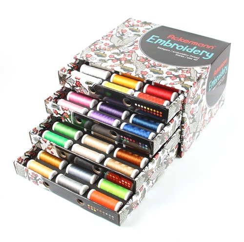 Ackermann® Embroidery Stickgarn Box (Stickgarn, 72 Farben zu je 260m, Stärke 40) für die Stickmaschine von Ackermann