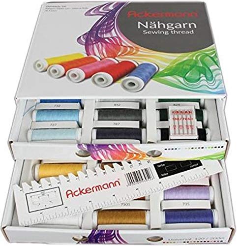 Ackermann 36 Farben x 200m UNIVERSAL 120 NÄHGARN (Allesnäher) in handlicher Box. Nähgarnsortiment, -, Nähgarn-Sortiment-Set, Nähmaschinengarn, Qualitätsgarn von Ackermann