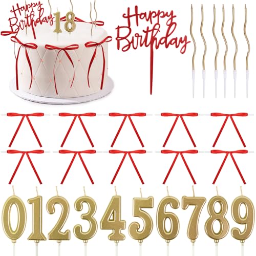 Acmee Kuchendekorationen mit Schleife und Aufschrift "Happy Birthday" 0–9, spiralförmig, lange dünne Kerzen, Schleife, Bänder, Kuchendekorationen für Kokette, Geburtstag, Braut, Hochzeit, Rot, 27 Acmee Kuchendekorationen mit Schleife und Aufschrift "Happy Birthday" 0–9, spiralförmig, lange dünne Kerzen, Schleife, Bänder, Kuchendekorationen für Kokette, Geburtstag, Braut, Hochzeit, Rot, 27 von Acmee