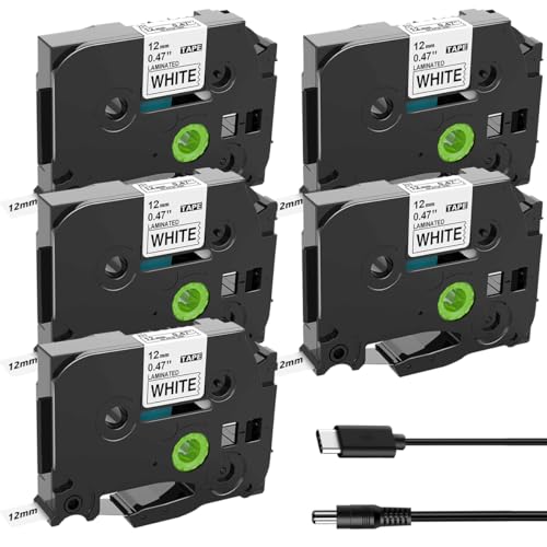 Acmerota 5 Stück TZe-231 Schriftband für Brother PTouch TZe-231 TZe231 12 mm x 8 m Schwarz auf Weiß Schriftbänder für PTouch Etikettendrucker PT-D200 PT-H110 H105 D400 H101C mit USB-Ladekabel Acmerota 5 Stück TZe-231 Schriftband für Brother PTouch TZe-231 TZe231 12 mm x 8 m Schwarz auf Weiß Schriftbänder für PTouch Etikettendrucker PT-D200 PT-H110 H105 D400 H101C mit USB-Ladekabel von Acmerota