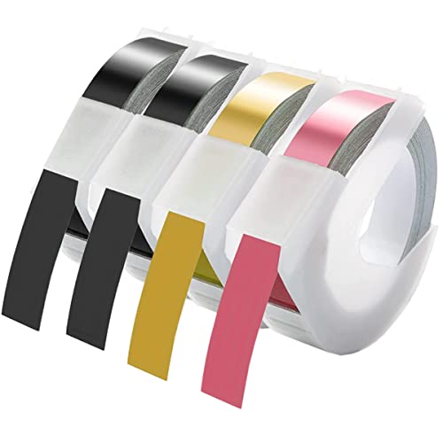 Acmerota 9 mm für Dymo Prägeband für Dymo S0717930 S0717900 Schwarz/Gold/Rose für Omega Prägeetikettenband Selbstklebendes 3D-Etikett für Dymo Omega Unior Motex E-101 E-303 9 mm x 3 m von Acmerota