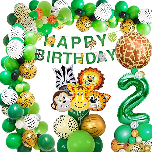 Dschungel Geburtstag Dekoration 2 jahr, AcnA Geburtstagsdeko Jungen 2 jahr,Kindergeburtstag deko Safari Happy Birthday Dekoration Banner Dschungel Luftballons Wild One Deko Junge 2. Geburtstag Mehrweg von AcnA