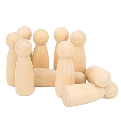 10 Holzfarben Holzstiftpuppen 75 Mm, Glattes Sicheres DIY -Accessoires für Dekoration, Ornamente (75MM großes Mädchen) von Acouto