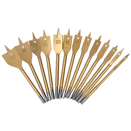 13pcs Holzbearbeitung Flacher Bit mit Hohem Kohlenstoffstahl 1/4 -Zoll -Hex Schaft Spaten Bohrer Bit Loch Lochschneider bei Strom für [13pcs in Set] Das Set Enthält 13 Pcs Spade Bohrerbits mit, von Acouto