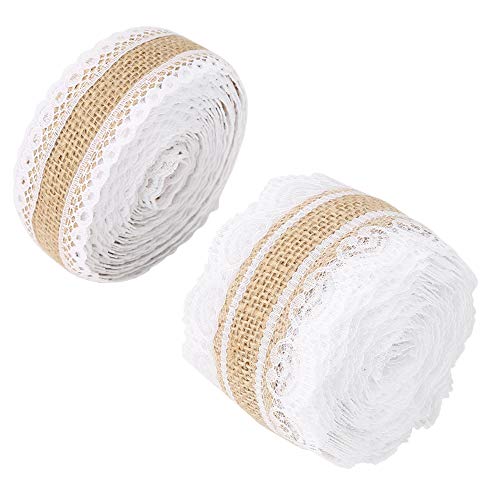 Acouto 2pcs Sackleinenband 5m Brötchen mit Spitze für Hochzeitsdekorationskassen, Langlebige und Elegante Sackleinenspitzenband, 1,4 Zoll und 2,4 Zoll Breit, Vollmundig, DIY-Dekor, DIY Acouto 2pcs Sackleinenband 5m Brötchen mit Spitze für Hochzeitsdekorationskassen, Langlebige und Elegante Sackleinenspitzenband, 1,4 Zoll und 2,4 Zoll Breit, Vollmundig, DIY-Dekor, DIY von Acouto