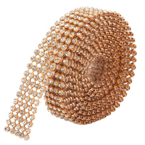 Acouto 3 Mm Kristall Strasssteine ​​Kettenverkleidung, DIY -Nähwerkskleidung Kleidsverzerrung, Silberweiße 2 Linien, Kristall (Weißer Diamant auf Goldbasis) von Acouto