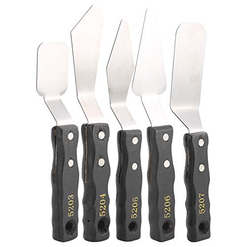 Acouto 5pc Palettenmesser Set, Spatel Schwarzer Holzgriff Edelstahl Malerei Acrylfarbenmesser für Professionelle Künstler, Hobbyisten und Kunststudenten von Acouto
