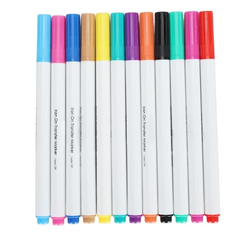 Acouto Bügeleisen auf Übertragungsstiften Professionelle Spitze Marker für DIY -Stoff -T Shirts Kissen Kleidung, Waschbar und Wasserlöslich für Stoff DIY, Geeignet für die Meisten Szenen, 12pcs von Acouto