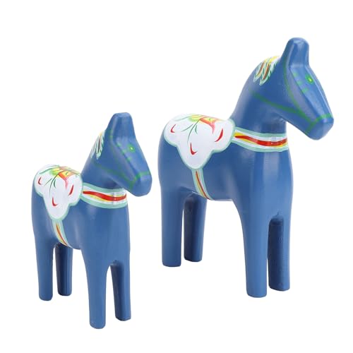 Acouto Handbemalte Schwedische Holzpferdfigur, Dalecarlianische Pferdesornamente, Lebendige Farben, Einzigartige Muster, für Home Wedding Decor (BLUE) von Acouto