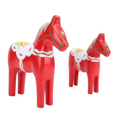Acouto Handbemalte Schwedische Holzpferdfigur, Dalecarlianische Pferdesornamente, Lebendige Farben, Einzigartige Muster, für Home Wedding Decor (Rot) von Acouto