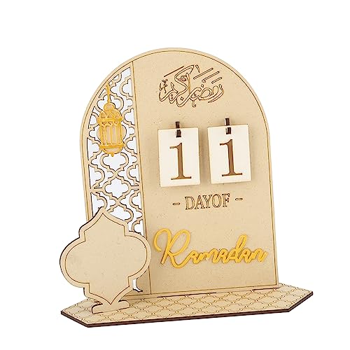 Acouto Holz Ramadan Countdown -Kalender, DIY Eid Ornament Mehrzweck -Holzdekorationskalender mit Gekrümmter Tür 20 Cm für Home Party Festival (B) von Acouto