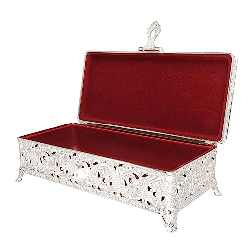 Acouto Vintage Metall -Schmuckschatulle, Exquisites Vintage -Muster, Samtinnere, Große Kapazität für Halskette, Ohrringe, Ringe, Ideales für Frauen (SILVER) von Acouto