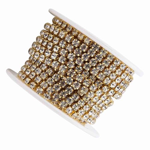 Kette, Kette aus glitzernden Kristallgläsern, für Modeaccessoires, DIY-Kleidung, 5 Meter Rolle, goldfarben mit Hochzeitsfeiern (Gold) von Acouto