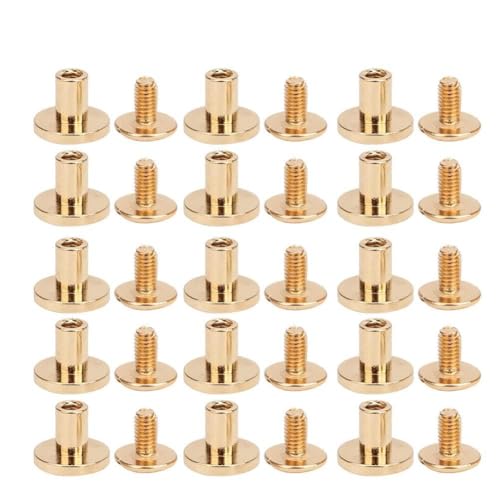 Messing Flat Head Niets Kit Zum Binden von Nieten, 50 Sets, 8 Mm, Lederhandwerk, Taschen, Gürtel, Ideal Zum Ersetzen von Zubehör (GOLD) von Acouto