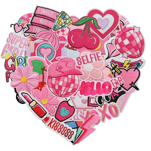 Acrebow 43 Stück rosa Aufnäher zum Aufbügeln für Kleidung, bestickte Applikation, zum Aufnähen auf Stoff, Kleidung, Jeans, Hüte, Jacken, Rucksäcke, Taschen, Mädchen-Stil, DIY-Dekoration für Frauen und Acrebow 43 Stück rosa Aufnäher zum Aufbügeln für Kleidung, bestickte Applikation, zum Aufnähen auf Stoff, Kleidung, Jeans, Hüte, Jacken, Rucksäcke, Taschen, Mädchen-Stil, DIY-Dekoration für Frauen und von Acrebow