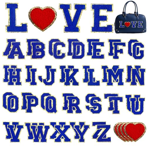 Acrebow 52 Stück blaue Chenille-Buchstaben-Aufnäher & 4 extra Herz-Flicken zum Aufbügeln oder Aufnähen, bestickte Applikation, Glitzer, niedliches Varsity-Alphabet A-Z, für Kleidung, Jeans, Jacken Acrebow 52 Stück blaue Chenille-Buchstaben-Aufnäher & 4 extra Herz-Flicken zum Aufbügeln oder Aufnähen, bestickte Applikation, Glitzer, niedliches Varsity-Alphabet A-Z, für Kleidung, Jeans, Jacken von Acrebow