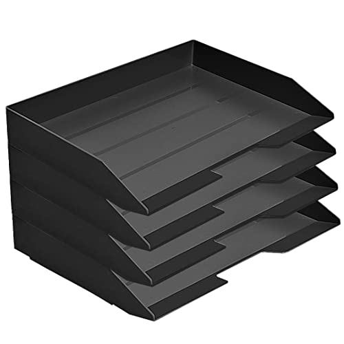 Acrimet Briefablage Stapelbar, Papier Organizer Tablett A4, Schreibtisch Organizer Horizontalen, Kunststoff (Schwarz) (4 Stück) von Acrimet