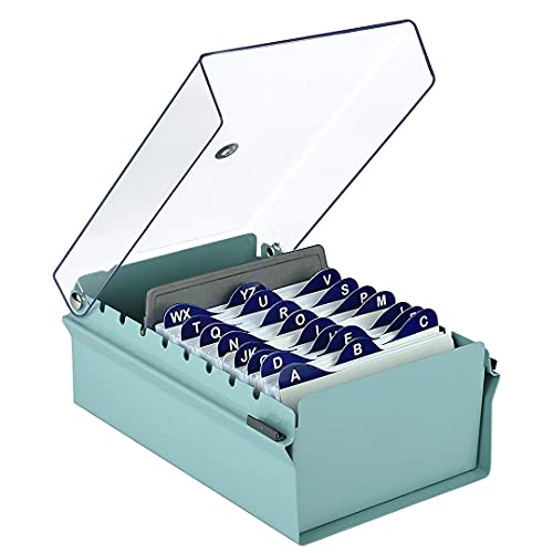 Acrimet 3" x 5" Karteikartenhalter Organizer mit Metallbasis, Robust (Inklusive AZ-Indexkarten und einem Kunststoff-Trenner) (Grüne mit klarer Kunststoffdeckelabdeckung) von Acrimet