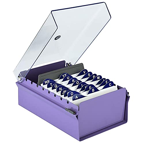Acrimet 3" x 5" Karteikartenhalter Organizer mit Metallbasis, Robust (Inklusive AZ-Indexkarten und einem Kunststoff-Trenner) (Lila mit klarer Kunststoffdeckelabdeckung) von Acrimet