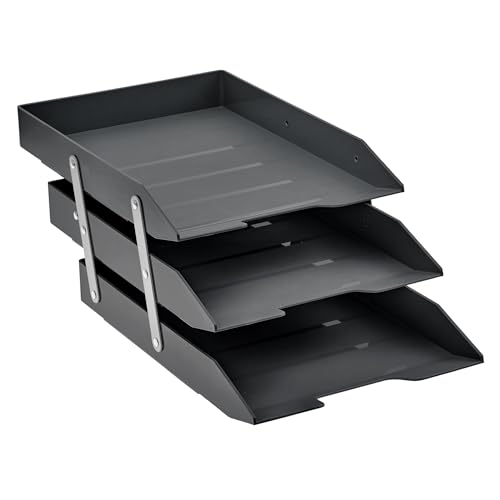 Acrimet Klappbarer Briefablage Letter Tray/A4, Dokumentenablage, 3 Fächer, Kunststoff, Schreibtischablage, (Schwarz) von Acrimet