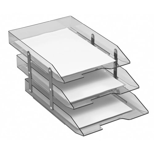 Acrimet Klappbarer Briefablage Letter Tray/A4, Dokumentenablage, 3 Fächer, Kunststoff, Schreibtischablage (Rauchgrau) von Acrimet