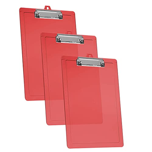 Acrimet Klemmbrett Briefgröße A4 (34 cm x 24 cm) Niedrigprofil-Clip mit seitlichen Linealen (Kunststoff) (Transparente rote Farbe) (3er-Pack) von Acrimet