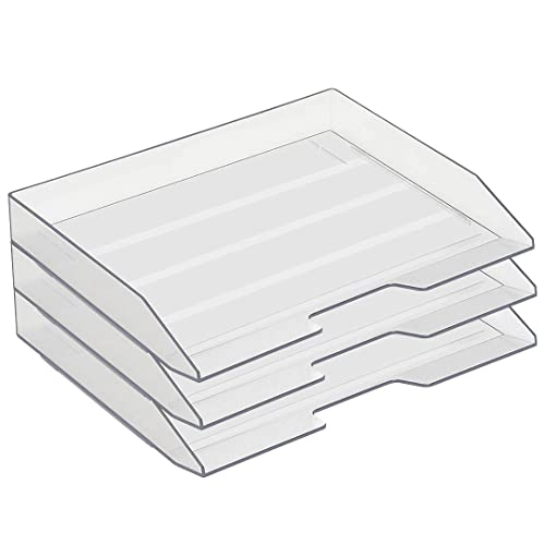 Acrimet Stapelbare Briefablage im Querformat, Büro-Organizer für Papier und Dokumente im A4-Format, Robuster Kunststoff (Farbe Transparent) (3 Stück) von Acrimet