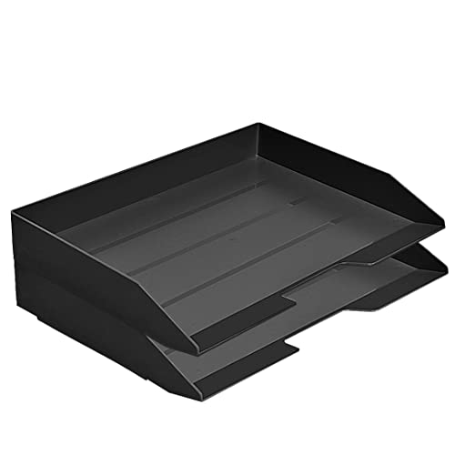 Acrimet Stapelbare Briefablage A4, 2 Fächer, aus Kunststoff, Dokumentenorganizer mit Seitenöffnung (schwarz) von Acrimet