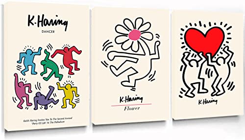 Keith Haring Wandkunst, tanzende Blumen, Poster, Straßenkunstdrucke, Keith Haring Liebe, Malerei, Keith Haring, Kunstbilder, Ausstellung, Pop-Art-Drucke für Büro, B, 30.5x40.5 cm) .6 cm 3 ungerahmt) von Acrimulcy