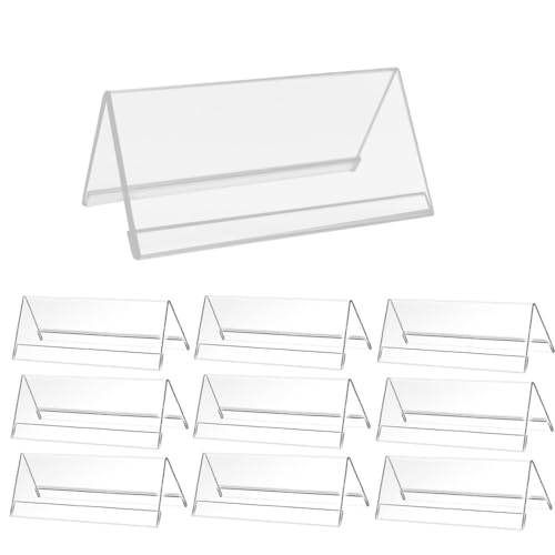 10 Stück Tischständer,20 x 8 cm,Acryl Etikettenhalter,Transparent Acryl Preisschilder,Ständer Tischaufsteller,Menühalter für Tisch,Schräg Visitenkarten Display für Büro Supermarkt Konferenz und Schule von Acrylic