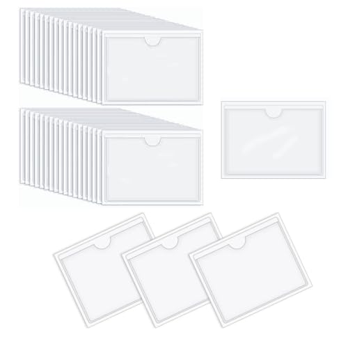 Acrylic 40 Stück selbstklebende Kartenhalter, Etikettenhalter, transparente Klebe-Taschen, Klebeetikettenhalter, Transparent Visitenkartenhüllen für Büro Zuhause Schule Organisieren und Sortieren von Acrylic