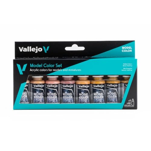 Acrylicos Vallejo 70124 Farbset, Gesichts-und Hauttöne, 8x17 ml, braun, 17 ml (8er Pack) von Vallejo