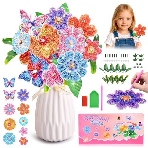 Acsatont Blumen Diamond Painting, Basteln Geschenke Mädchen, Bastelset Kinder ab 6 7 8 9 10 Jahre, Blumenstrauß für Kindertag Mädchen Geburtstagsgeschenk von Acsatont