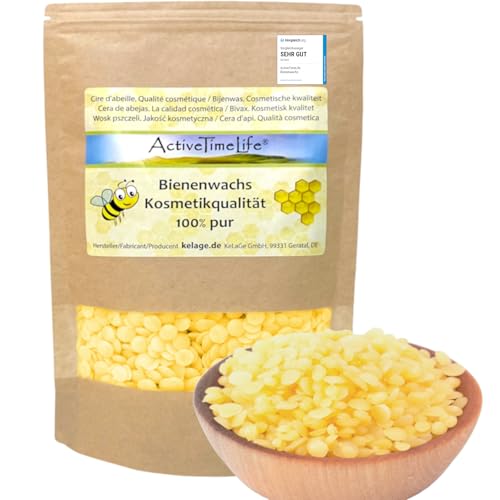 ActiveTimeLife® Bienenwachs Pastillen Bio gelb | Premium | 100 g ideal für Kosmetik Kerzen Cremes Salben Seifen Wachstücher - Das Original im praktischen Zip-Beutel von ActiveTimeLife