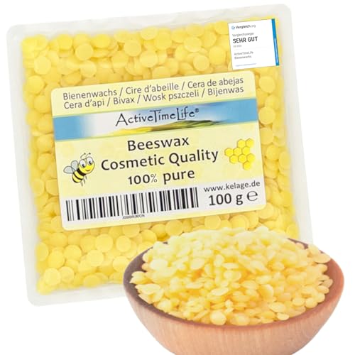 ActiveTimeLife® Bienenwachs Pastillen Bio gelb | Premium | 100 g ideal für Kosmetik Kerzen Cremes Salben Seifen Wachstücher - Nachfüllpack von ActiveTimeLife