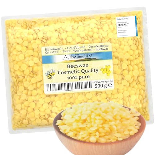 ActiveTimeLife® Bienenwachs Pastillen Bio gelb | Premium | 500 g ideal für Kosmetik Kerzen Cremes Salben Seifen Wachstücher - Nachfüllpack von ActiveTimeLife