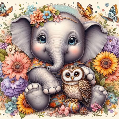 Acudotr Elefant Diamond Painting Erwachsene Set, 5D Diamant Painting Kits Bilder für Erwachsene, DIY Diamant Malerei Diamond Art Kits Set für Wanddekor, 30x30cm von Acudotr