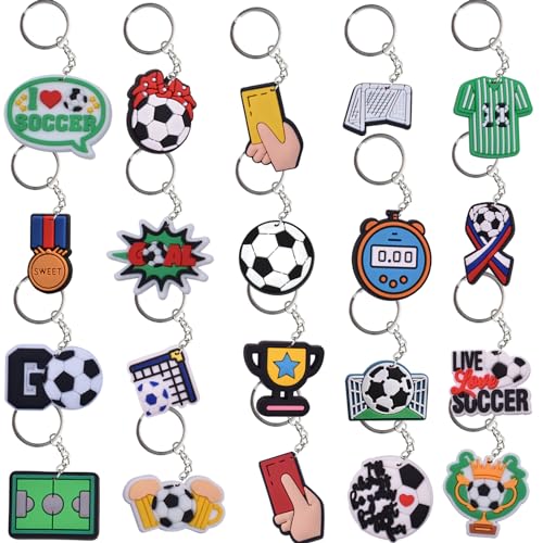 Acuiwer 20 stück Fußball Schlüsselanhänger Cartoon Schlüsselanhänger Silikon Mini Schlüsselanhänger Set für kinder Party Mitgebsel für Jungen Mädchen von Acuiwer