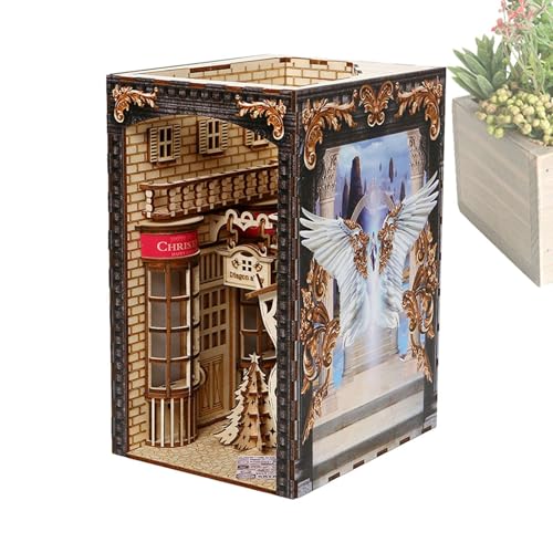 Acunny Buchecken-Set, 3D-Holzpuzzle | BookNook Kreativ-Set mit LED-Licht | Dekoratives Bücherregal aus für Kollegen von Freunden von Familie von Acunny