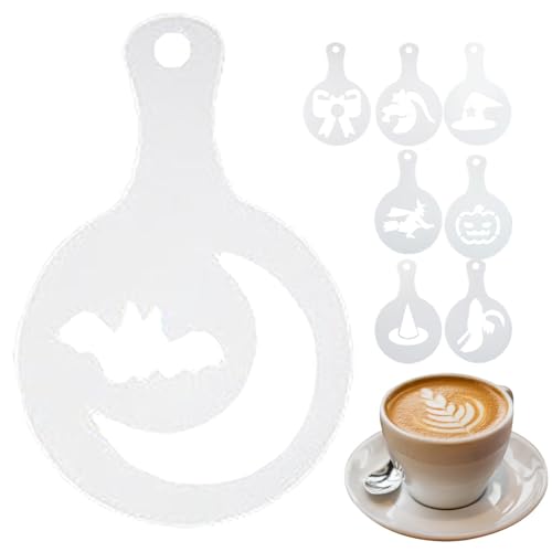 Acunny Cafe Dekoration Schablonen, Halloween Kaffee Kunst Vorlage Blumen Schablonen Latte Halloween Blumen Schablonen Set Blütenblätter Modellierwerkzeug Set für Küche, Café, Hotel von Acunny
