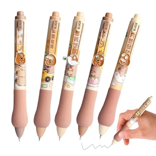 Acunny Druckbarer Gel-Tintenroller, Capybara Gelschreiber, Capybara, Tintenroller, einziehbar, Anime, 5 x Cartoon-Kugelschreiber, für Frauen, Mädchen, Lehrer von Acunny
