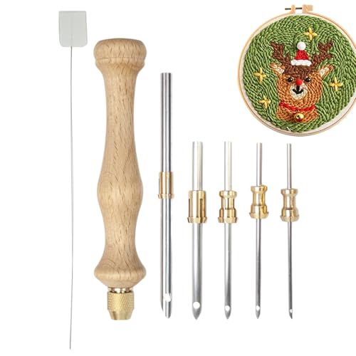 Acunny Nadelpunch Zubehör - Sticknadel Mit Holzgriff - Sticknadel Set Für Anfänger Handarbeit Garn Erwachsene Festtagsprojekte Kreative Häkelkunst von Acunny